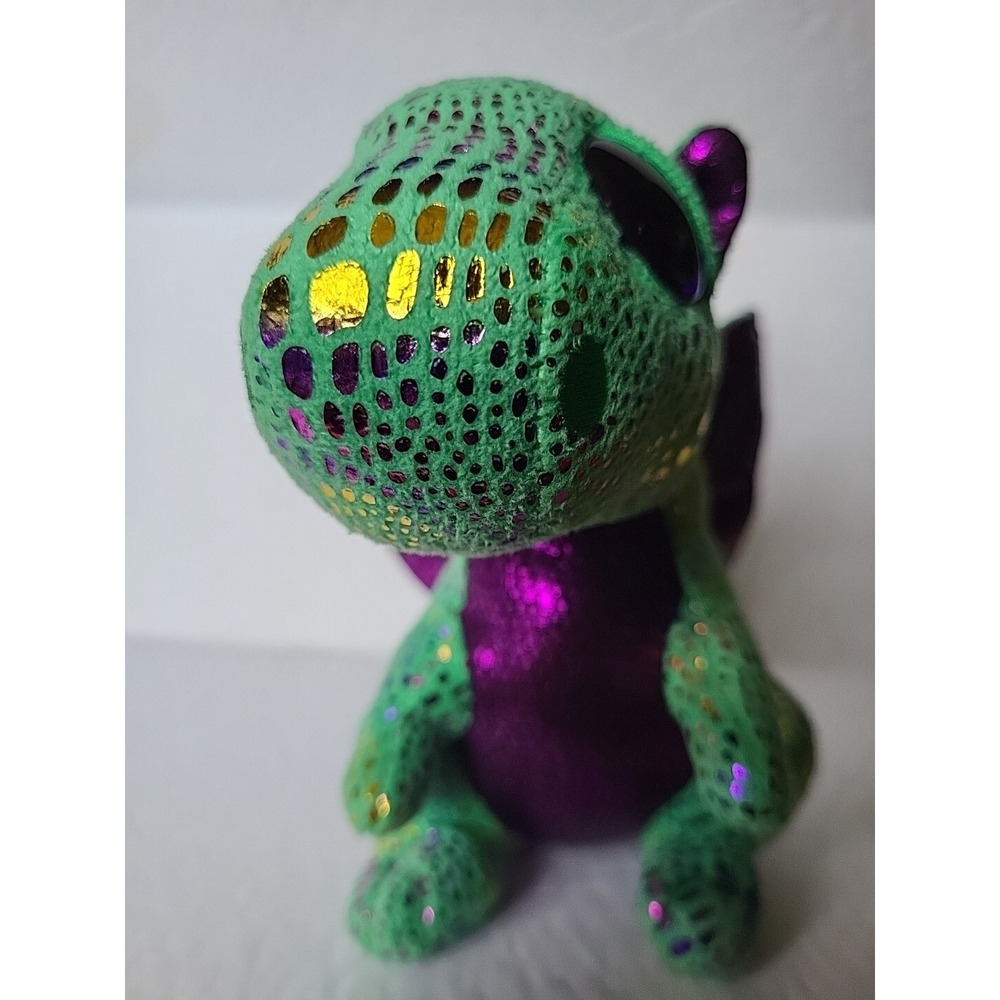 Ty Beanie Boos Cinder Green Purple Dragon Bean Bag Plush 6" Tall Toy - Picture 2 of 8